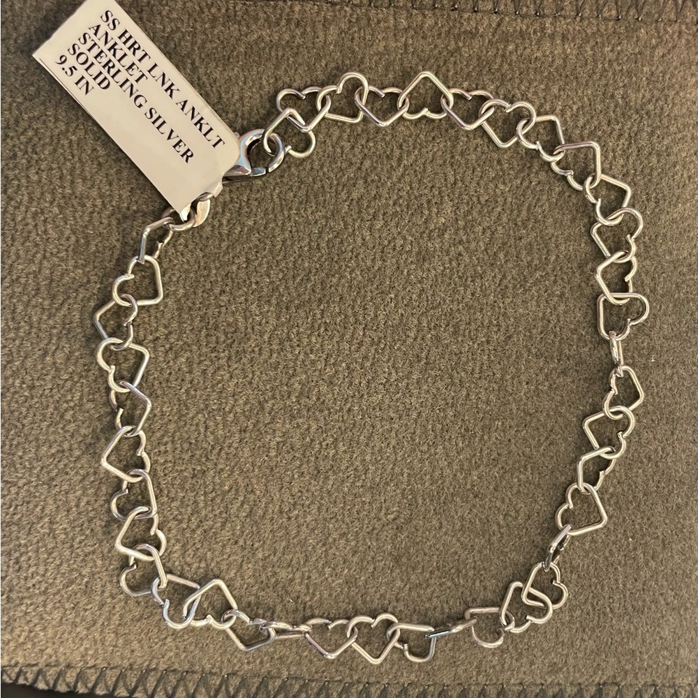 Sterling Silver Italy 925 Heart Link Anklet